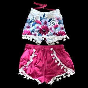 ROTiTA Tankini Set M Floral Swim Top Pink Shorts Modest Lace Trim Beach